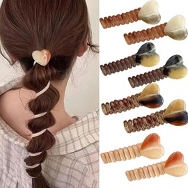 8 Pcs Telephone Line Wire Hair Bands Heart Design Spiral Ponytail Holders Elastic Hair Ties Straight Phone Cord No Damage Coil Hair Accessories for Women