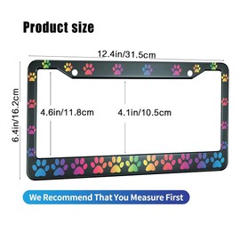 HOSNYE Dog Paw Print License Plate Frame Rainbow Gradient Metal 2 Pcs 2 Holes Black Licenses Plates Frames Front Licenses Plate Covers Car Tag Frame for Women Men US Vehicles