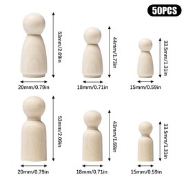 UTMACH Pack of 50 DIY Wooden Figures for Painting, Natural Wooden Cones for Crafts, Unfinished Toy Figures for Painting, Small Wooden Figures, Dolls for Painting, Crafts, Decoration, Boys and Girls