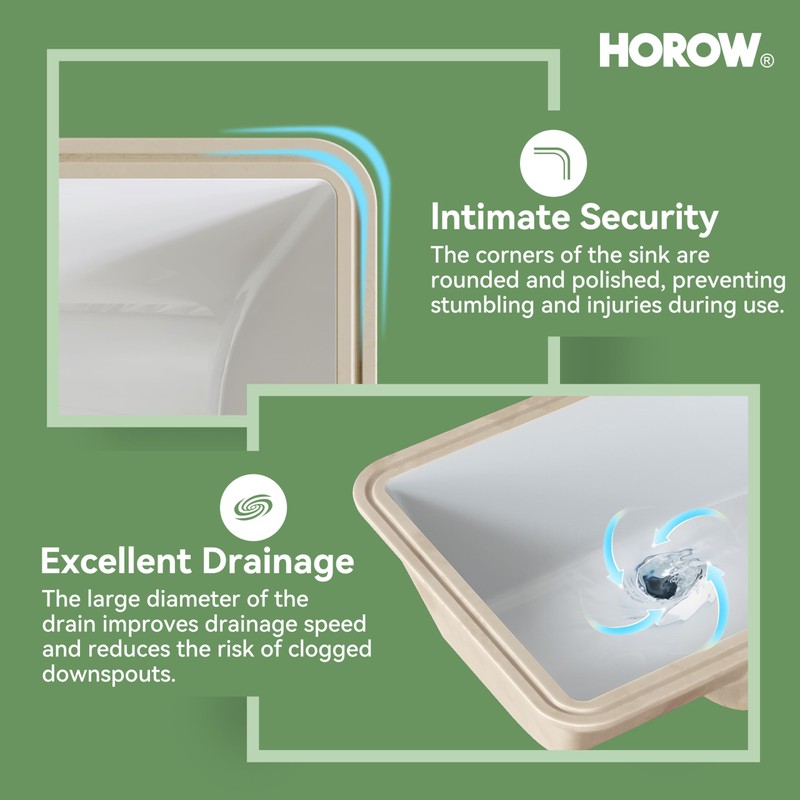 HOROW Undermount Bathroom Sink, 23.6" x 15.5" Rectangle Bathroom Sink