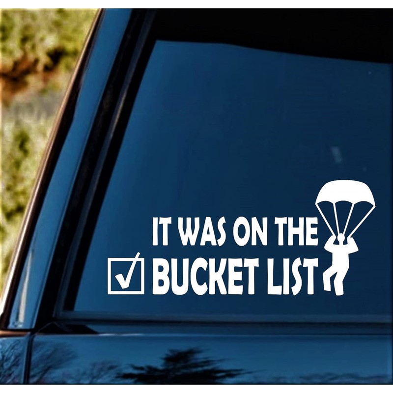Skydiving Bucket List Parachute Decal Sticker for Car Window 8.0