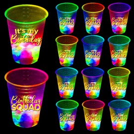 mishunyus 24 Pack Glow Birthday Squad Cups 16oz - Reusable Light Up Party Cups for Adult Birthdays 21st, 30th, 40th, 50th, 60th Theme Decorations Supplies, Night Club Party Favors