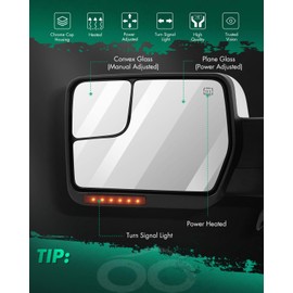 SCITOO Towing Mirror Compatible With 2004-2014 For Ford For F150 A PC(Left Side) With Power Adjusted Heated Turn Signal Puddle Light Chrome Housing