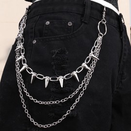 Punk Pants Chain,Gothic Goth Hip Hop Rivet Charm Layered Wallet and Jeans Link Chain, Vintage Rock Jewelry for Men and Women (Punk Layered)
