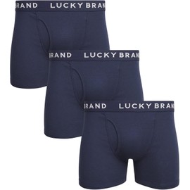 Lucky Brand Men's Boxer Briefs - 3 Pack Classic Underwear Boxers with Functional Fly - Casual Boxers for Men (Sizes: S-XXL), Size Medium, Solid Navy