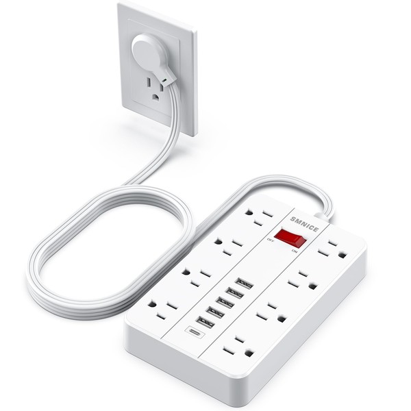 SMNICE Power Strip with USB,Surge Protector Flat Plug with 8