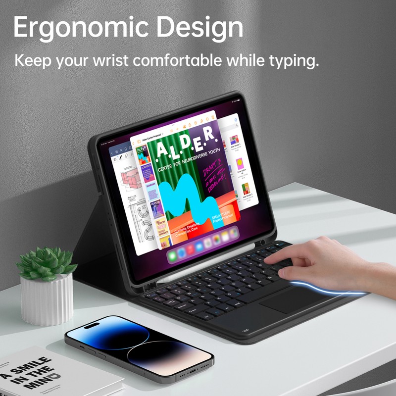 Wireless BT Keyboard USB Keypad with PU Leather Protecting Case