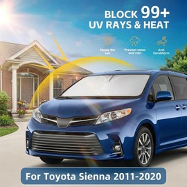 Windshield Sun Shade for Toyota Sienna 2011-2020 Front Window Shade Custom Fit Sienna Accessories Sun Visor Foldable Shade Blocks UV Rays Summer Must Have Car Accessories
