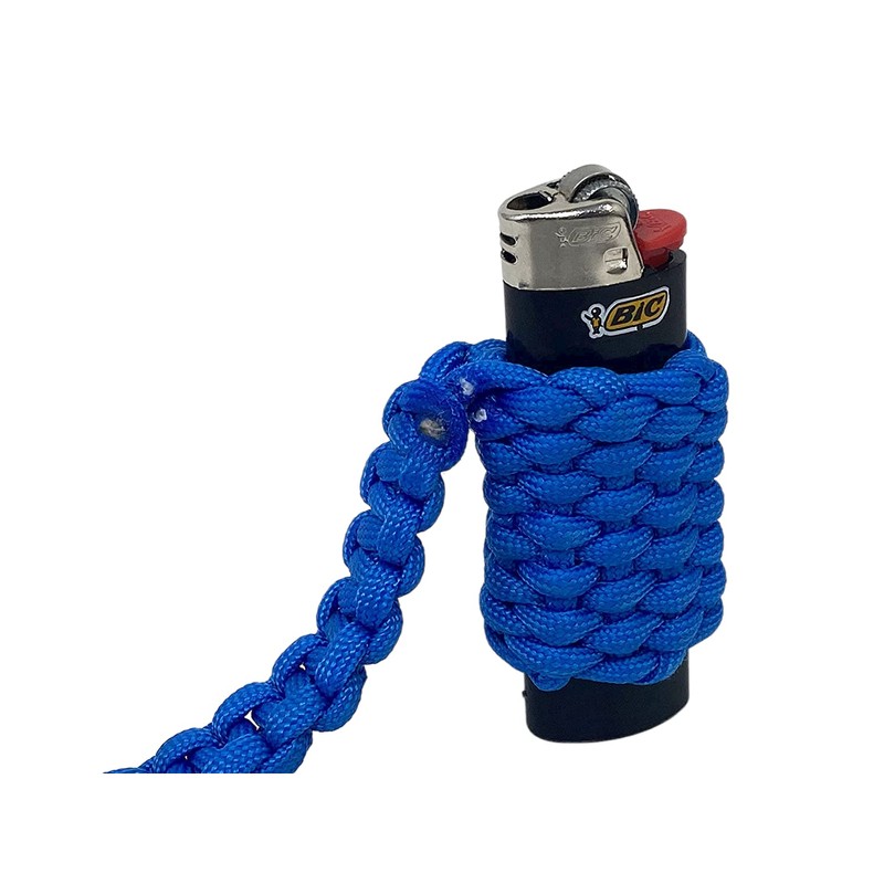 Paracord key chain lighter carabiner black and blue