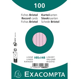 Exacompta - Ref 10839SE - Bristol Lined Record Cards (Pack of 100) - A6 in Size, 205gsm Card, Compatible with Printers - Suitable for Exam Revision & Notes - Pink