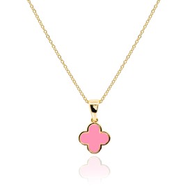 MUSEQVE Pink Four Leaf Clover Necklace for Women • Dainty Pink Lucky Clover Pendant Charm • 18K Gold Plated Nacre Jewelry Mothers Day Gifts for Mom [CVRN-PK-G]