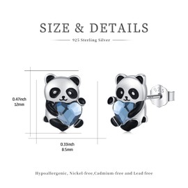 Panda Earrings for Women 925 Sterling Silver Panda Stud Earrings Cute Stud Earrings Crystal Heart Earrings for sensitive ears Graduation Jewelry for Her Mom Girlfriend