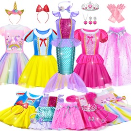 Princess Dress Up - Princess Dress Up Clothes for Girls, Role Play Costume Christmas Birthday Gift for Age 3-8 Year Old