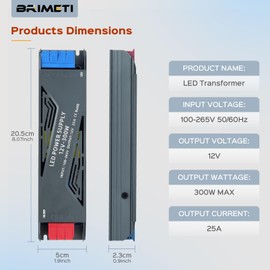 BRIMETI 12V LED Power Supply 300W LED Driver 25A LED Transformer AC 120V to 12V DC Low Voltage Switching Converter Constant Voltage Ultra Slim Adapter