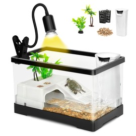 AZV Large Turtle Tank Kit,PC Starter Aquarium Indoor,Red Eared Slider Aquatic for Baby Tortoise,Fishes and Amphibians,Include Basking Platform*1,Filter*1,Filter Plates*2,Plants*2,Lamp*1,Bulb*1,Stone*1
