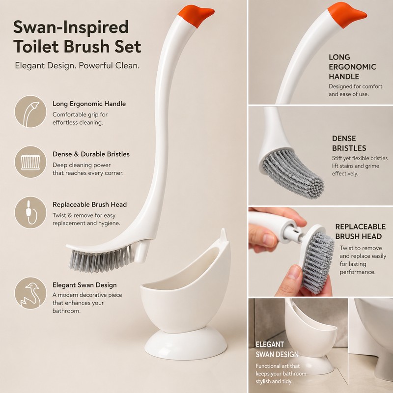 Swan Toilet Brush Set for Bathroom Cleaning – Long Handle