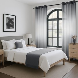 Topfinel Sheer Voile Curtains with Eyelets Living Room Modern Grey Two-Tone Transparent for Bedroom 140 x 245 cm (W x H) Set of 2 Grey