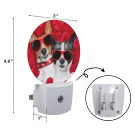 Axayaz Dogs Plug in Night Light Dog Couple with Sunglasses in Red Rose Flower Petals On Valentine's Day Auto LED Lamp Energy Saving Round Lights for Boys Girls Men Women