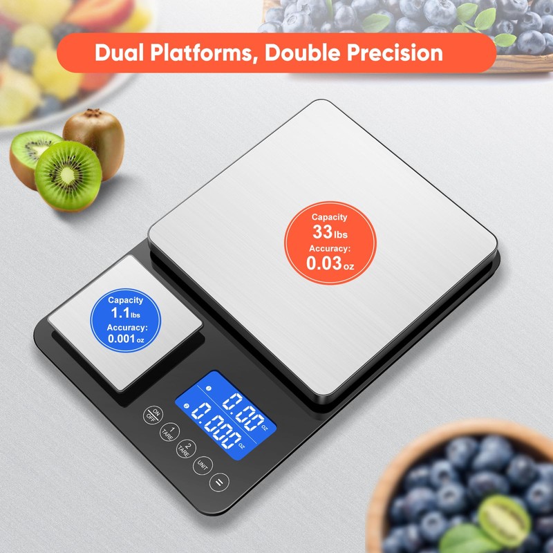 KUAIVO 0.001 oz / 33 lb Dual Platform Kitchen Scale, Digital Food