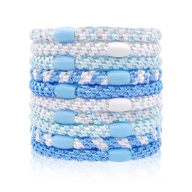 Kisvic Hair Bobbles Girls Pack of 10 Hair Bobbles Multicoloured Fashion Elastic Hair Bands Braided Elastics Women Hair Scrunchie Bracelet for Thick and Curly Hair, Light Blue