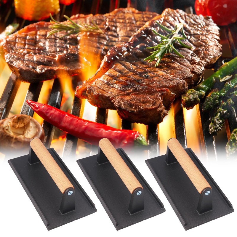 3 Packs 8.26 x 4.3 Inch Cast Iron Grill Press