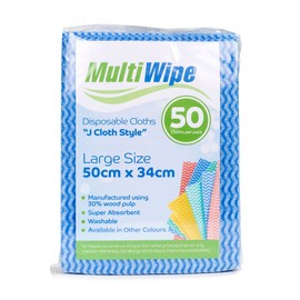 100 Large Blue "J Cloth Style." Cloths | 50cm x 34cm | 30% Wood Pulp | Also In Packs of 50, 200 and 500