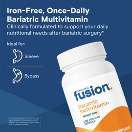 Bariatric Fusion Bariatric Multivitamin Without Iron | 1 Per Day | Post Surgery Patients | Iron Free Vitamin for Gastric Bypass and Sleeve Gastrectomy | Easy to Swallow Capsules | One Month Supply