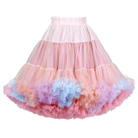 Acoolser Pannier Skirt, Tutu Skirt, Tulle, Petticoat, A-Line, Pannier, Volume, Fluffy, Skirt Pannier, 17.7 inches (45 cm), pink colorful