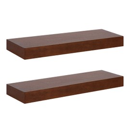 Kate and Laurel Havlock Modern Floating Shelves, Set of 2, Walnut Brown, Mid-Century Storage and Display Shelves for Wall