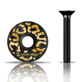 Riesel Design® – stem:Cap – Carbon – Ahead Cap with Aluminium Screw for Road Bike, Gravel, Cyclocross, MTB/Stem & Headset Cap for All Fork Shafts, Stems with 1 1/8 Inch (Leo Gold Look)