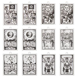 DICOSMETIC 6 Style Tarot Card Pendant 12Pcs Stainless Steel Tarot Jewelry Charms Rectangle Astrology Charms Laser Engraved Sun Moon Charms for Jewelry Making, Hole: 2mm