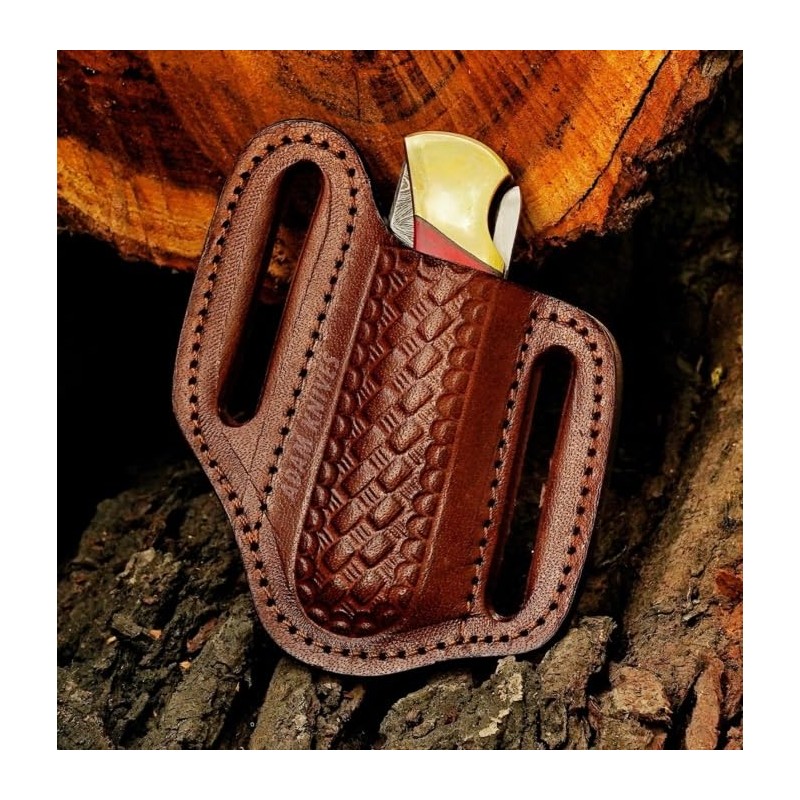 ADAM KNIVES Leather Pocket Knife Sheath For Belt, Slanted Sheath,