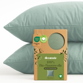 Dreamzie - 100% Organic Cotton - Pillowcase 40 x 40 cm Cotton - Set of 2 - Green - Cushion Cover with Zip - Oeko-Tex
