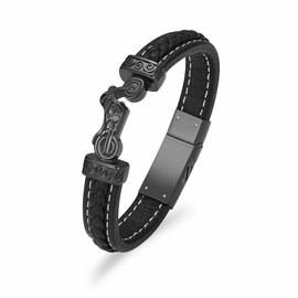 constantlife Motorcycle Cremation Bracelet for Ashes for Men Braided Leather Wristband Cuff Bangle Memorial Urn Jewelry Motorbike Racer Funeral Keepsake Gift (Black-24cm)