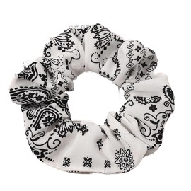 Scrunchie White Paisley Scarf Hair Band Elastic Ponytail Tie Soft Colourful Funny Cute Girl Women Dress Up