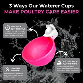 Lil'Clucker - Pink Large Automatic Chicken Waterer Cups Suitable for Ducks, Geese, Turkeys, and Bunny Rabbit - Water Feeder Kit - Poultry Waterer - Pack of 5