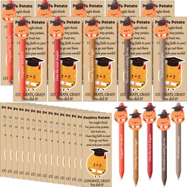 Sayglossy 50 Sets Graduation Pen Gift Bulk Positive Potato for Graduates Inspirational Potato Ballpoint Pens with Emotional Support Greeting Cards for University College Middle High School Graduate