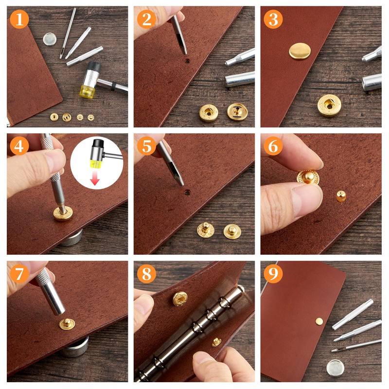 DEVPSISR 20 Set Leather Snap Fasteners Kit, Press Studs with