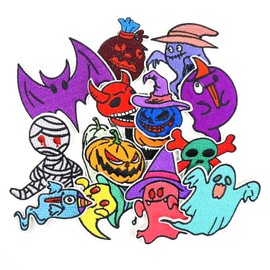 Guokuai 16 Pcs Halloween's Day Patch All Saints Day Patches Embroidered Iron on Patch for Clothes, Iron-on Patches/Sew-on Appliques Patches for Clothing, Jackets, Backpacks, Caps, Jeans