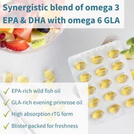 Igennus Pharmepa Complete EPA DHA rTG Omega 3 Fatty Acids 1000mg, IFOS Certified, Fish Oil Plus Omega 6 GLA Evening Primrose Oil, High Potency, Lemon Flavour, 60 Softgels