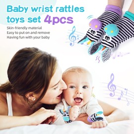 PHEZAPA Baby Rattle 0-6 Months, Infant Rattle Socks Toys, Soft Newborn Sensory Toys,Infant Wrist Rattles for Babies 0-6 Months,Baby Gifts 6-12 Months（Purple）