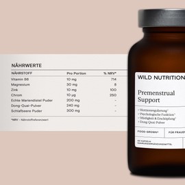 WILD NUTRITION Food-Grown® Prämenstrueller Support | Zur Unterstützung des Hormonhaushalts für Frauen | Ashwagandha, VIT B6 und Zink | Aus ethischen Quellen, PMS Unterstútzung für Frauen | 60 Kapseln