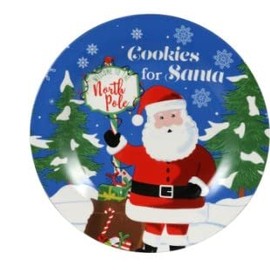 TDST Ceramic Printed Blue Santa Christmas Cookie Plate, 8 in. Cookies for Santa Set Decor with bonus TDST Mapambo Gift