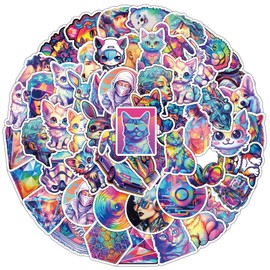 50 Pcs Colourful Cool Stickers Pack for Kids Teens Adults, Aesthetic Vsco Stickers for Water Bottles, Cartoon Vinyl Waterproof Stickers and Decals for Loptop Skateboard Phone Computer