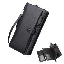 Cartera Larga Unisex de Piel Sintética con Bloqueo RFID, Monedero Doble con Ranuras para Tarjetas, Tarjetero con Clip Minimalista Multibolsillo para Hombre y Mujer