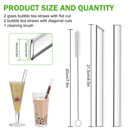 HXC Pack of 4 Bubble Tea Straws Glass 14 mm Exra Thick Straws Glass Bubble Tea Straws Reusable Boba Tea Glass Straws with Cleaning Brushes for Smoothie Juices 21.5 cm Transparent