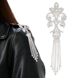 DICOSMETIC 1Pc Crystal Rhinestone Applique Bridal Wedding Dress Applique Epaulettes Shoulder Trim Fringe Patches Glitter Glass Flower Appliques for Sewing Clothes Dress Accessories Costume Decor