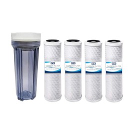 IPW Industries Inc. Clear Filter Housing Compatible to HF2-10CLWH14 and Compatible to Water Pur Company CCI-10CLW 10" Cartridge w/ 1/4" NPT Ports and 4 Carbon Filters