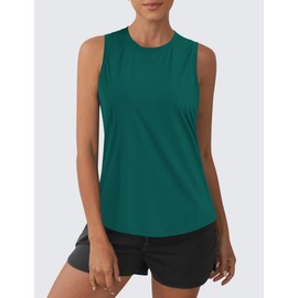 OYANUS Women's Summer Workout Tops Sleeveless Racerback Athletic Tank Top High Neck Loose Fit Running Gym Yoga Shirts InkGreen-L