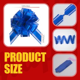 6 PCS Large Pull Bows Blue Organza Bows for Gift Wrapping 6 inches Christmas Party Birthday Gift Wedding Ribbon Bows for Wrapping Gift Basket or Flower Decorations Valentine's Day Gift Decorations